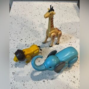 Vintage little people animal Set - Blue Elephant, Yellow Lion, and Giraffe